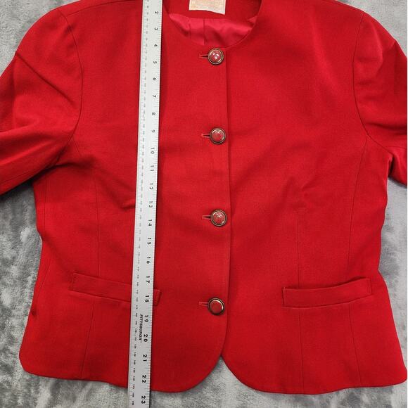 Vintage Pendleton Wool Collarless Fitted Blazer Jacket Size 12 Red Office Career - Picture 9 of 10